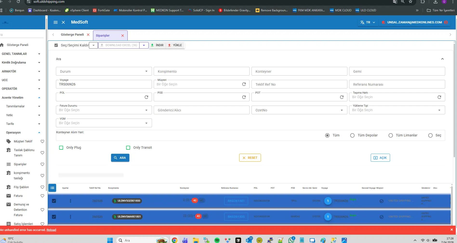 Medkon ERP operasyon paneli