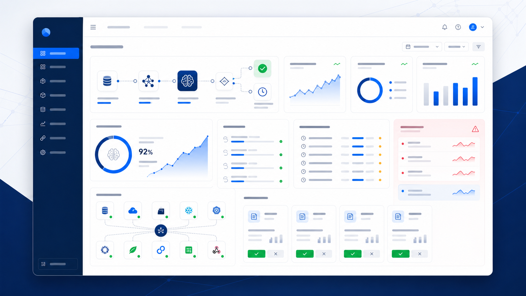 Yapay zeka çözümleri için iş akışı ve otomasyon dashboard ekranı